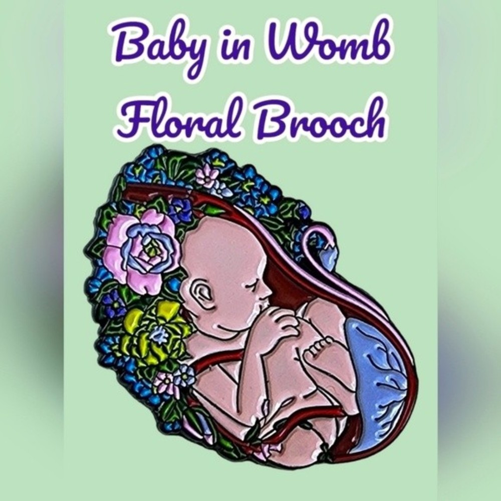 Enamel Pin Baby in Womb Floral Flower Metal Lapel Brooch